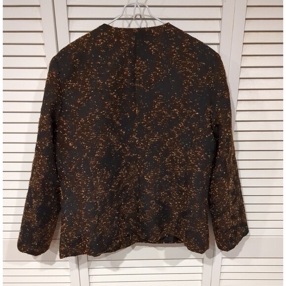 VTG‎ Dana Buchman Women's Jacket Blazer L Brown Black Speck Full Zip Gold Pull - Picture 10 of 13